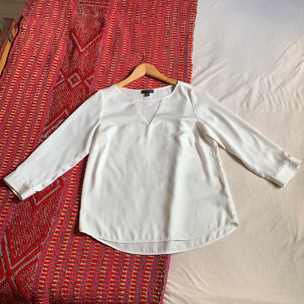 White Blouse Mesh V-Neck